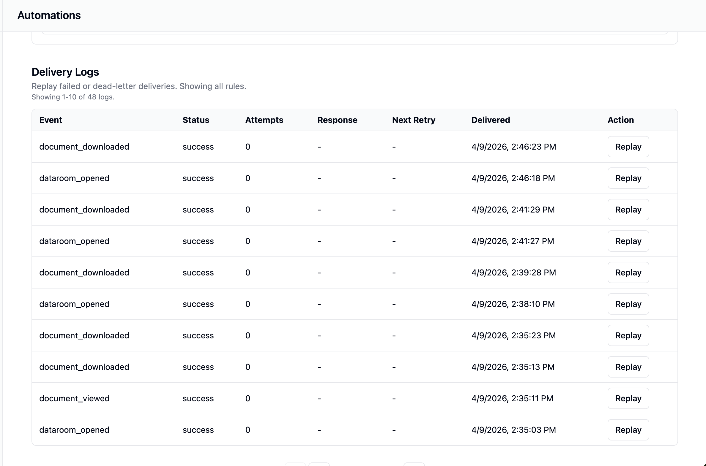 Screenshot of automation logs