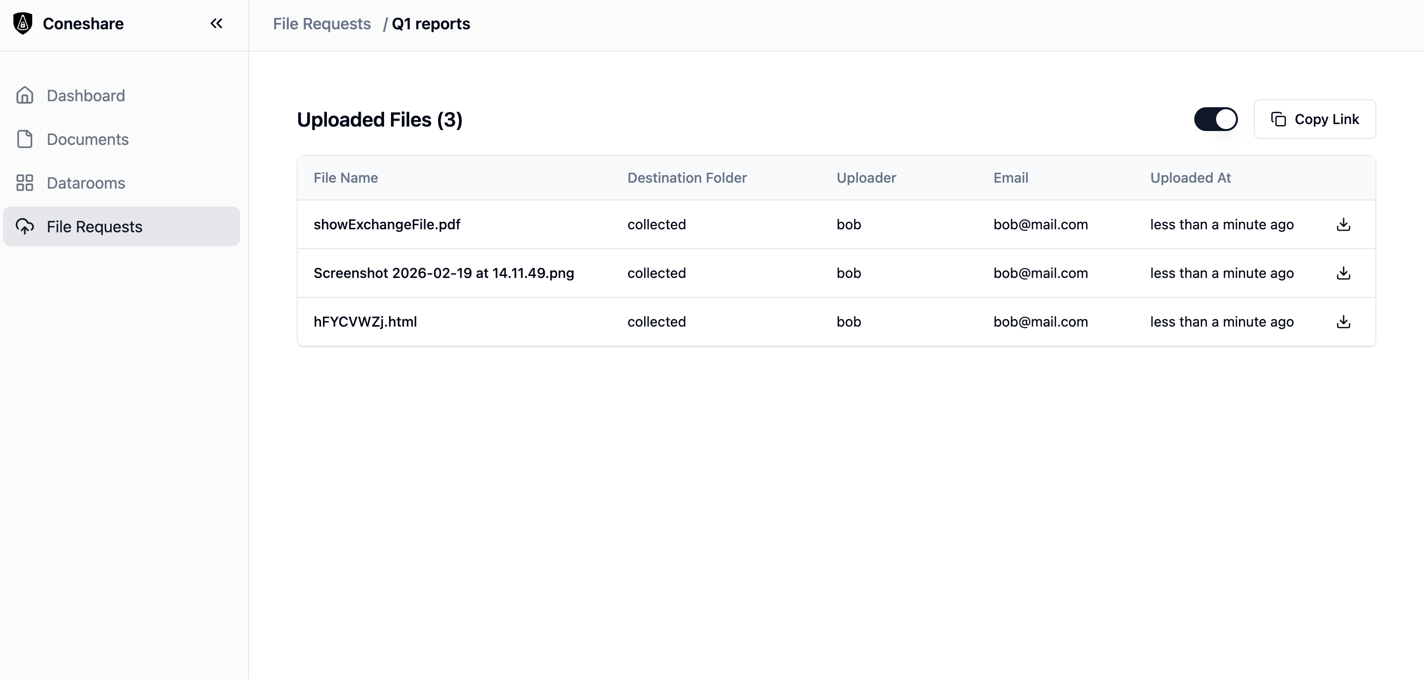 Screenshot of a file uploaded via a file request