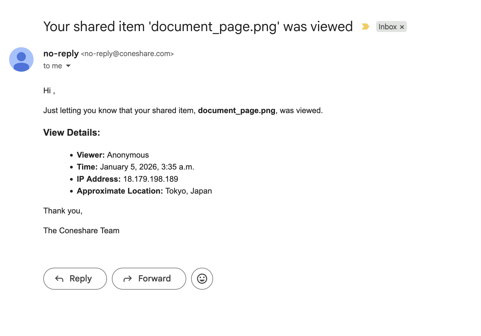Screenshot of real time view notifications