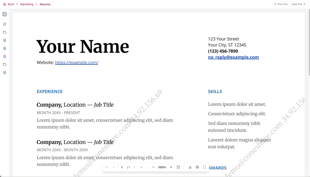 PDF document viewer with responsive pagination